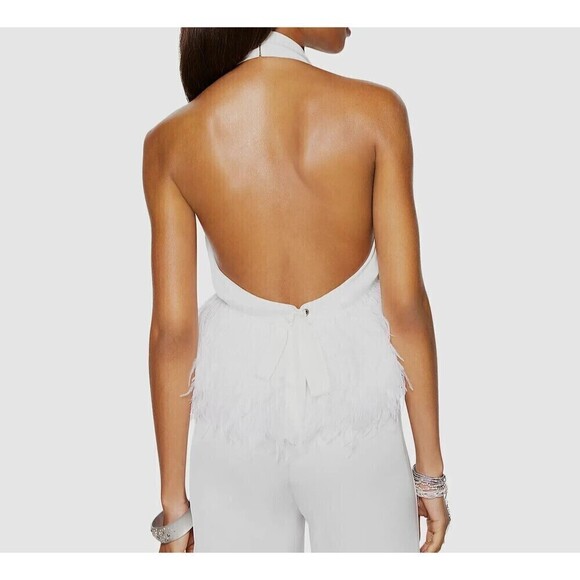 Ramy Brook NEW $365 White Danni Mock Neck Feather Blouse Top Size Medium - Picture 2 of 9